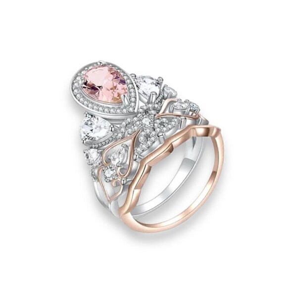 NWT Statement Ring Sz.8 S925 Sterling Silver Rose Gold Morganite Filigree Fairy